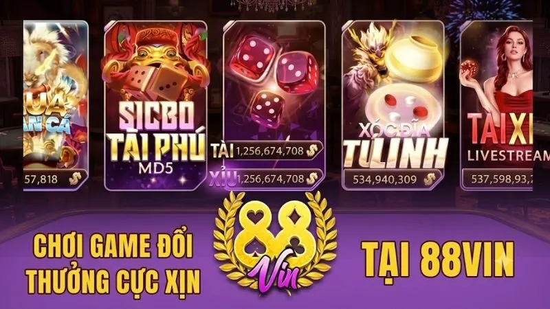 Hình ảnh banner minh họa kho trò chơi đa dạng và phong phú tại hệ thống giải trí 88vin club